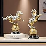 DESHINTKE Porträt Pferd Harzstatue, Pferdekunst Figur dekorativ, goldenes Silber Harz Pferd Skulptur Hauptdekoration (golden2)