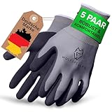 WOLFSFELLER Premium Arbeitshandschuhe Herren Gr 10 | 5 Paar robuste & komfortable Arbeitshandschuhe Damen | Montage-Handschuhe Arbeitshandschuhe mit langlebiger Nitril-Beschichtung