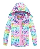 CAMLAKEE Mädchen Regenjacke Gefütterte Kinder Softshelljacke Übergangsjacke Warme Jacke Gedruckt Winterjacke Rosa DE: 116-122 (Herstellergröße 120)