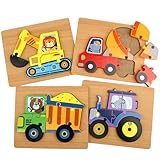 Holzpuzzle Kinder,4er-Set Holzpuzzle Ab 3 Jahre,Puzzle Lernspielzeug,Steckpuzzle Montessori Spielzeug,Fahrzeug-Holzpuzzle Geschenke für 3 jährige,Lernspielzeug Pädagogisches Geschenk für Kinder