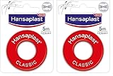 Hansaplast Fixierpflaster Classic (5 m x 2,5 cm), Tapeband zur einfachen und sicheren Fixierung von Wundverbänden, Heftpflaster Rolle mit starker Klebekraft. (Packung mit 2)