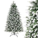 180CM PE&PVC künstlicher Weihnachtsbaum mit Schnee, 1000 Zweigspitzen,einfache Montage, Metallgelenke & klappbarer Ständer, Weihnachtsbaum für Büro, Zuhause, Geschäft, Party, Feiertagsdekoration