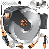 KESSER® Schlauchtrommel mit Gartenschlauch 35m | Wasserschlauchtrommel zur Wandmontage | Wandhalterung | 180° schwenkbar & automatische Aufrollung | Wand-Schlauchbox inkl. 7-Funktionen Handbrause