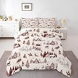 Loussiesd Rot Frohe Weihnachten Bettdecke 135x200cm Weihnachtsthema Steppbett Weihnachtsbaum Santa Claus Netter Hirsch Steppdecke Schneeflocke Winter Sommer Bettdecke