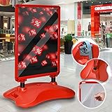 Jago® Kundenstopper - DIN A1, Mobil, Alu Rahmen, Doppelseitig, mit Wasser/Sand Befüllbar, Rollen, Rot - Werbetafel, Plakatständer, Werbeaufsteller, Werbung Ständer für Indoor/Outdoor