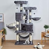 MSmask Stabiler Kratzbaum, Kratzbaum groß, Katzenbaum für Gross Katzen mit groß Höhle, Sisal-Stämme, Natur Sisal Katzenkratzbaum