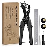 Diyife Gürtelstanzzange, 2-4.5MM Lochzange für Leder mit Lochgrößen-Zifferblatt, Revolverlochzange, mit Schleifstab, Für Gürtel, Kunsthandwerk, Karte, Gummi, usw.(Schwarz)