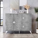 Billg Sideboard 120cm, Küchenschrank Kommod mit 4 Türen und 4 Schubladen, Modern Wohnzimmerschrank, Aufbewahrungsschrank für Wohnzimmer, Schlafzimmer, Grau+Weiß, 120 x 35.5 x 94cm