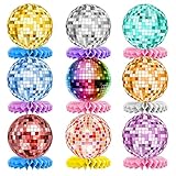 Discokugel Bienenwabe Deko, 9 Stück Disco Deko Tischaufsätze Discotisch Dekorationen Geburtstag Bienen Deko, 70er-80er-90er Jahre Honeycomb Zubehör für Geburtstag Hip Hop Disco Party