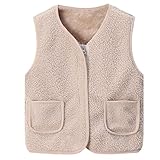 Teddy Fleece Weste Kinder Teddyjacke Mädchen Ärmellos Fleecejacke Kurz V-Ausschnitt Teddyfleece Jacke Plüschweste Mit Taschen Herbst Winter Warm Teddyweste Outdoor Fleeceweste Sport Übergangsjacke