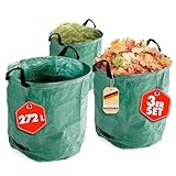 Floordirekt Gartenabfallsack 272 Liter - 3er SET - Laubsammler, Korb, Gartensack, Laubsack, stabiler und selbststehender Müllsack mit 4 Griffen für den Garten, Abfallsack, Rasensammler
