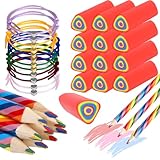 xuhaggeo 48 Stück Regenbogenstifte Kinder Set, Inklusive 12 Regenbogen Radiergummi 12 Regenbogenstifte 12 Verstellbare Herz Seil Armbänder,12 Regenbogenbeutel Für Mitgebsel Kindergeburtstag