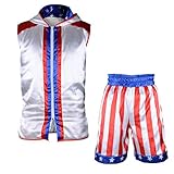 BooW Kurzer Trainingsanzug mit Kapuze, ärmellos, Boxringjacke, Trunks, Outfit, Kampfkleidung, Sportanzug - - Small