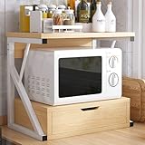 Mikrowellen-Ofengestell, 2-Riegel-Küchenregal aus Holz mit Schubladen, Bäcker-Mikrowellen-Ofengestell-Arbeitsplatte, Platzsparender Aufbewahrungs-Organizer,A