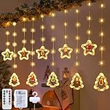 Sunshine smile Lichtervorhang Fenster Weihnachten,3M LED Vorhang Licht Batterie,Lichterkettenvorhang LED,Weihnachtsbeleuchtung Fenster,Fenster Lichterkette,Lichterkette Außen Weihnachten