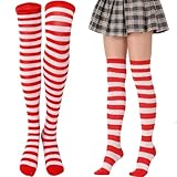 YAZWUR 2 Paar Rot Weiß Thigh High Socks, Ringelsocken, Gestreifte Overknee, Strümpfe Hohe, Thigh Highs, Kniestrümpfe Damen Lange, Rot Weiß Gestreifte Weihnachten Halloween Partyzubehör