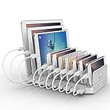 Alxum USB Ladestation für Multi-Geräte 96W, 10 Port Ladestation Mehrere Geräte Schnellladestation Organizer für Moblie Phone, Tablet, Weiß