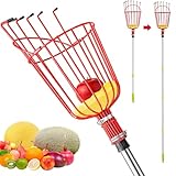 Obstpflücker, 1,5-3 m Obstpflücker-Werkzeug mit Edelstahl-Verbindungsstange, mit großem Korb, Schutz vor Kratzern, leichter Obsternter für Äpfel, Mango, Birne, Orange, Avocados, Zitrone