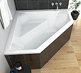 ECOLAM Badewanne IRMA 140 x 140 cm | Eckwanne Eckbadewanne + Styropor Wannenträger befliesbar symmetrisch Acryl weiß Ablaufgarnitur Ab- und Überlauf Automatik Füße Silikon
