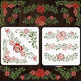 MAYJOYDIY 2 Stück Rosenblumen Schablonen 29.7×21cm Wiederverwendbare Rosenranken Malvorlage Blumenränder Zeichenvorlage Mit Pinsel Für Wand Möbel Papier Leinwand Scrapbooking Dekoration