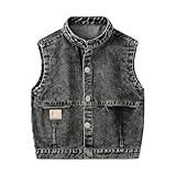 Generisch Kleinkind Jeansweste, Verwaschene Jeans, Ärmellose Jeansjacke, Outdoor Übergangsjacke, Weste mit Multi Taschen, Knöpfen Denim Outfit, Retro Jeansweste, Winterjacke Mode Kleidung