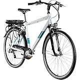 ZÜNDAPP Z807 E Bike 28 Zoll Trekkingrad 21 Gang Elektrofahrrad StVZO 155-185 cm Pedelec Elektro Trekking Fahrrad (telegrau/türkis, 50 cm)