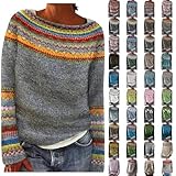 YEBIRAL Damen Strickpullover Norweger Pullover Damen Original Weihnachten Pullover Winter Kaschmir Pullis Langarm Oberteile Elegant Rundhals Casual Warm Winterpullover Strickpullover Jumpers