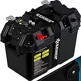 KESSER® Batteriebox für Bootsmotor Elektromotor Schlauchboot Aussenboarder Wohnmobil, Batteriekasten Boote USB und 12V Anschluss Akku Zigarettenanzünder LED-Anzeige, Schwarz