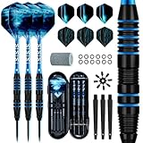 XAWU 3er-Pack Steel Tip Darts Set mit Etui Professionelles Dartpfeile-Set 22 g mit 9 Dart Flights 3 Aluminiumschäfte 3 Ersatzschäfte 1 Dartspitzer 12 Gummi-O-Ringe Flight-Schutz