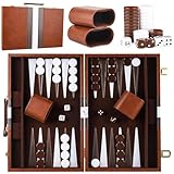 Backgammon,Backgammon Koffer,Backgammon Holz,2 Spieler Klassisches Backgammon-Set mit Hochwertiger Ledertasche Tragbares und Reise-Backgammon-Set mit Würfelbecher für Camper & Travel-Fans