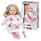 Baby Annabell Zapf Creation 709948 Sophia 43cm- weiche Stoffpuppe mit Langen blonden Haaren, rosa Puppenkleidung bestehend aus Kleid, Leggings, Schuhen, Haarband und Bürste.