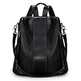 S-ZONE Damen Rucksack Echtleder Weiches Wasserdicht Anti Diebstahl Mode Rucksackhandtasche Casual Schulrucksäcke für Arbeit Schule Reise