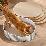 Conlun Kratzbrett Katze, Kratzbox mit 4 Katzen Kratzpappe,Wendbare Katzenkratzbretter aus Robustem Wellpapp-Karton für Katzen zum Kratzen und Ausruhen,Schützt Möbel,Ideales Kätzchen Geschenk,Groß