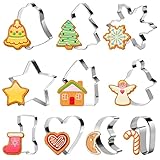 10 Stück Weihnachten Keksausstecher, Plätzchen Ausstecher Edelstahl Ausstechformen Set für Keks, Weichobst, Sandwichkäse, Tortendeko