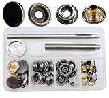 Druckknöpfe mit Werkzeug, 15mm Schwarz Metall Nähzubehör Buttons Knöpfe zum Annähen Werkzeug Jessey Snaps für DIY Basteln Stoff, Kleidung Taschen