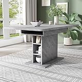 Merax Esstisch Holz 110/130L x 70B x 75H cm, Ausziehbar Esszimmertische mit Stauraum, Rechteckiger Küchentisch für Wohnzimmer und Esszimmer, Grau