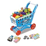 RedCrab Kinder Einkaufswagen Spielset, 54 Stück Kaufladen Zubehör Set, Übergröße Rollenspiel Trolley Cart, Lernspielzeug Geschenk ab 3+ Jahren Junge Mädchen