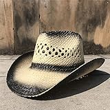 BDDIE 2023 Damen Herren Sommer Cowboy Western Cowgirl Fedora Hut Hohl Quaste Strand Sombrero Hombre Leibwächter Sonnenhüte (Color : 1, Größe : 56-58cm)