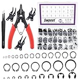 Swpeet 312Pcs 4 in 1 Snap Ring Zange mit legiertem Stahl M4-M28mm C-clip Externe Halteringe Snap Ringe und 1.5mm-10mm E-clips Halteringe Sortiment Kit, mitgelieferte Pinzette für Pin Clips Reparatur