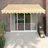 IKAYAA Elektrische markise 350x250 Elektrische Gelenkarmmarkise Markise mit Fernbedienung und Kurbel Sonnenmarkise Sonnenschutz-Gelb und Weiß-350 x 250 cm
