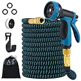 KwafoTri Flexibler Gartenschlauch mit 10 Funktion Garten Handbrause, Gartenschlauch Flexibel mit Schlauchhaken Aufbewahrungstasche Wasserschlauch für Garten, Haustier, Autowäsche Schwarz