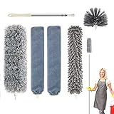 Homipooty Staubwedel Teleskop Waschbar 5er Set Mikrofaser Köpfe Staubwedel Lang Ausziehbar Bis 254cm – Staubwischer Biegbar Mit Teleskopstange Staubbesen Mühelos Staub und Spinnweben