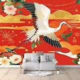 Fototapete XXL Wohnzimmer Schlafzimmer Wanddeko Wandbild, Tiere Mandschurenkranich Vlies Wandtapete Poster Deko Bunt Korridor, TV-Hintergrundwand 3D Effekt Tapete, 400x280cm(BxH)