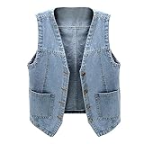 Generisch Jeansweste Damen Ärmellos Jeans Weste Stretch Lässig Urlaub Frühjahr Sommer Casual Damen-Jeansjacken Lässig Leichte Festival Jacke Outdoor Denim Jeansjacke Women Jeansmantel 2025