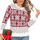 Demegimi Damen Weihnachtspullover Weiß Norweger Pullover Weihnachtspulli Lustiger Hässlicher Pullover für Damen Ugly Christmas Sweater