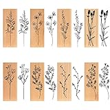 Holzstempel, 8 Stück Stempel Blumen Natürlichel Pflanze Mustern Stempel, Holzstempel zum Basteln Geschenkanhänger, DIY Fotoalben, Sammelalben