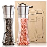 Pfeffermühle 2er Set, Gewürzmühle und Salzmühle aus Hochwertigem Glas & Edelstahl mit Einstellbarem Feinheit Keramikmahlwerk [Ohne Gewürzinhalt]