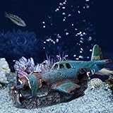 LEKEFETO Aquarium Schiffswrack Flugzeug Dekorationen, Aquarium Dekoration Piratenschiff, Versunkenes Schiff Ornament- Aquarium Luftpumpe Angetrieben Aktion Dekor (kleines Flugzeug)