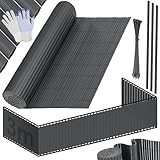 KESSER® PVC Sichtschutzmatte Sichtschutzzaun 80x300cm Balkonverkleidung Windschutz verstärkte Lamellen für Garten Balkon & Terrasse Balkonumrandung inkl Kabelbindern, Abdeckung & Handschuhe Anthrazit