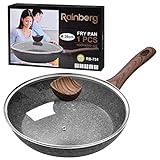 Rainberg 26 cm Bratpfanne, Bratpfanne mit Deckel, Granit-Bratpfanne, antihaftbeschichtet, Bratpfannen mit Deckel, Stein-Bratpfanne mit Deckel, Induktions-kompatibel, Weihnachtsgeschenk (26 cm)